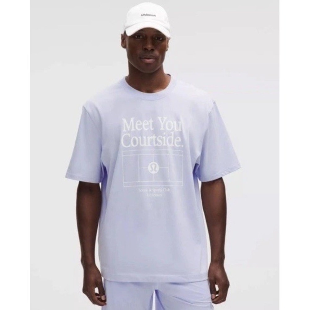 Lululemon NWT Heavyweight Cotton Meet You Courtside Graphic Tee Serene Blue L
